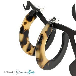 Beige & Black Acrylic Open Hoop Earrings